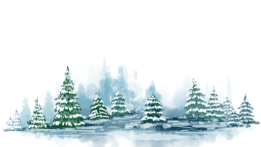 a landscape of trees, snow, and ice